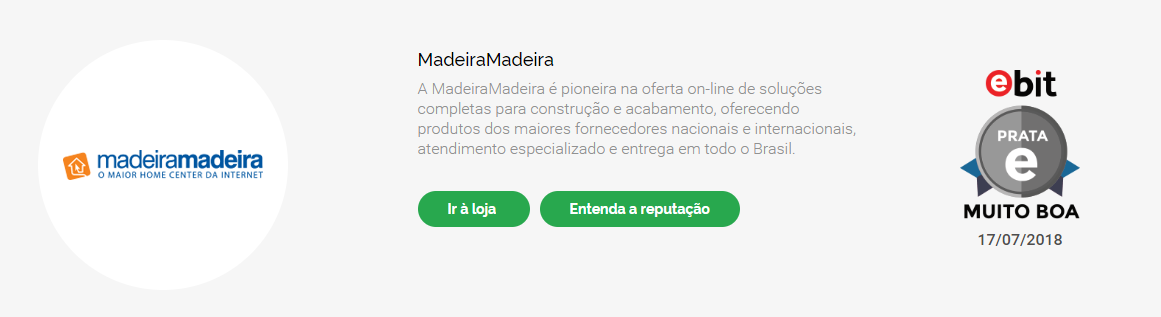 Madeira Madeira é confiável: Reputação da loja no Ebit