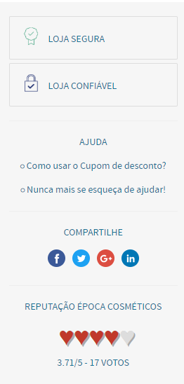 Selos e reputação da Época Cosméticos pela Risü